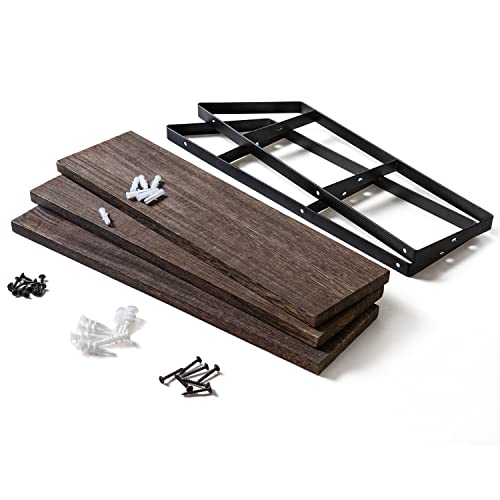 Floating Wall Shelves 3 Tier 17 Inch Rustic Hanging Shelf with Metal Bracket Wall Mount Wood Storage Display Shelves for Living Room Bathroom Bedroom Kitchen Office