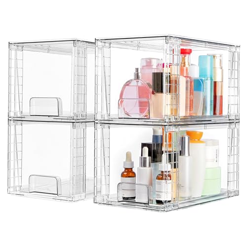 4 Pack Large Stackable Storage Drawers (4 Count)