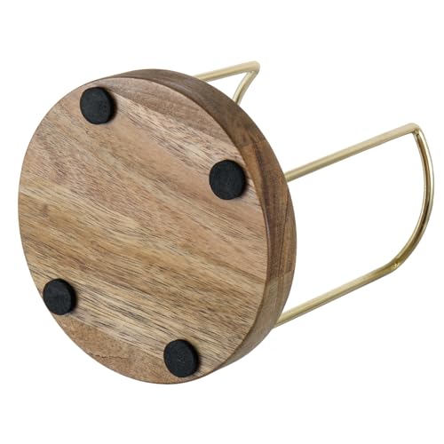 Premium Acacia Solid Wood and Brass Tone Metal Wire Countertop Plastic Cup Holder