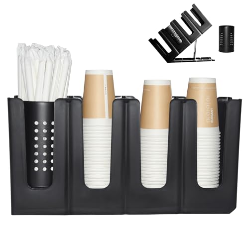 Cup Holder Lid Dispenser with Straw Organizer