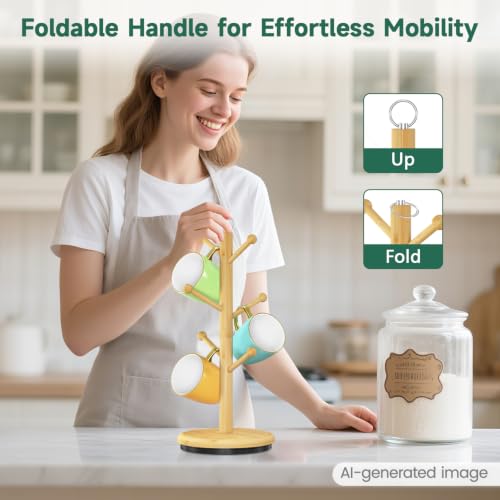 Mug Holder Tree Bamboo 360° Rotating Coffee Cup Display Rack