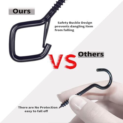 100 PCS Black Eye Screw Hooks for Hanging Heavy Duty with Safety Buckle.Metal Ceiling Hooks for Hanging Plants Cup Wind Chime Bird Feeders Patio Lights At Indoor&Outdoor (100 Count)
