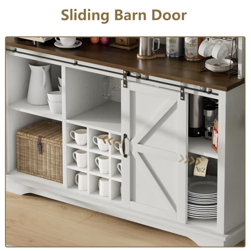 55" Farmhouse Coffee Bar Cabinet with 3 Tier Storage Hutch
