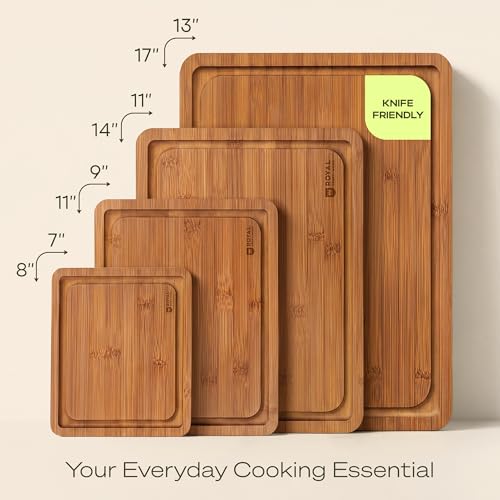 Wooden Cutting Boards for Kitchen Meal Prep & Serving (4 Count)