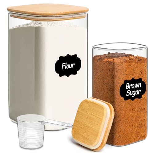 Glass Flour Containers with Bamboo Lids 1.6 (2 Count)