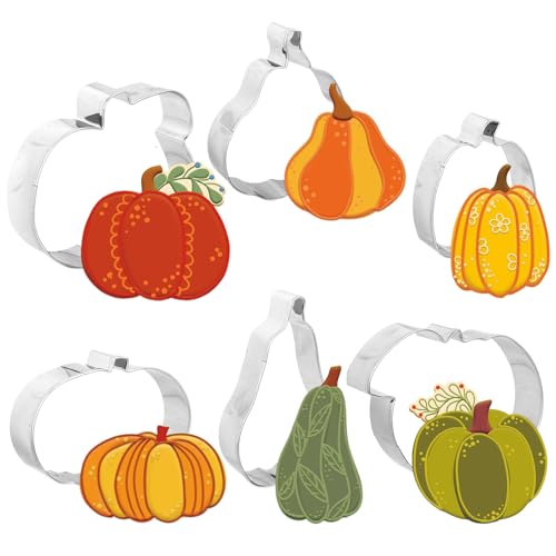 6Pcs Pumpkin Cookie Cutters Fall Pumpkin Shape Cookie Cutting Molds Cute Biscuit Cutters for Autumn Harvest Thanksgiving Halloween DIY Craft Baking Supplies (6 Count)