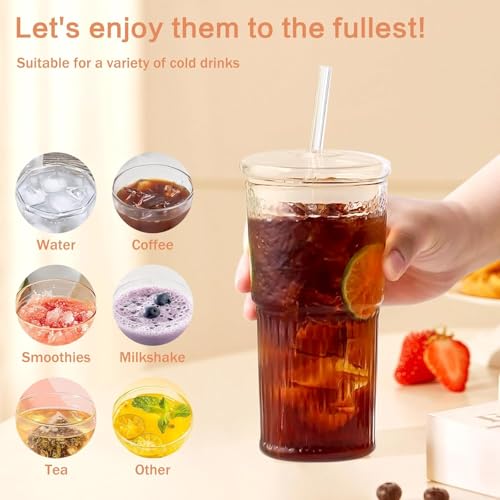 20 oz Glass Cups with Lids and Straws