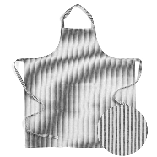 100% Pure Linen Full Midi Bib Apron Black and White