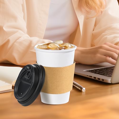 50 Pack 10 oz Disposable Coffee Cups With Lids and Sleeves (50 Count)