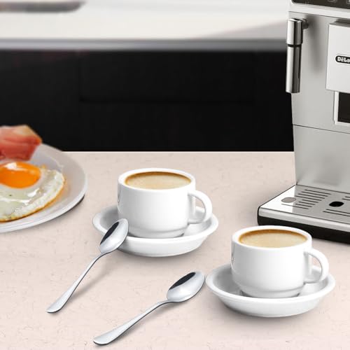 Premium Espresso Shot Cups and Saucers Set with Espresso Stainless Steel Spoons (12 Count)
