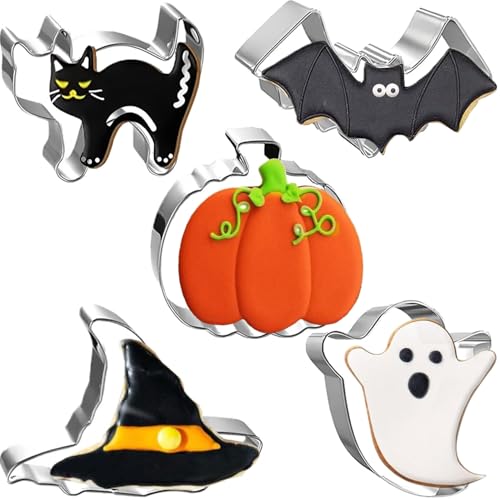 5 PIECE Halloween Cookie Cutters Set Stainless Steel cookie cutter molds Pumpkin (5 Count)