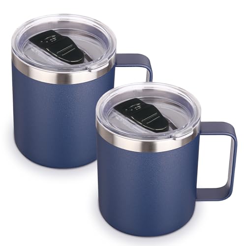 14oz Insulated Stainless Steel Coffee Mug with Lid Bulk 2 Pack (2 Count)