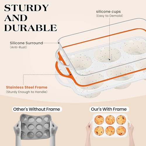 2 Pcs Jumbo Muffin Pan with Metal Frame Nonstick 6 Cup Extra Large Silicone Cupcake Pan for Baking