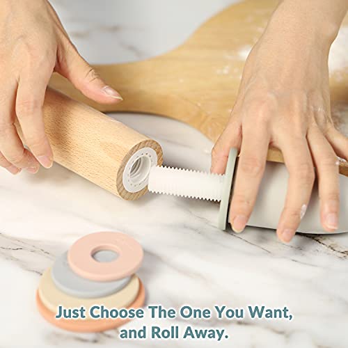 Adjustable Wood Rolling Pin with 5 Thickness Rings