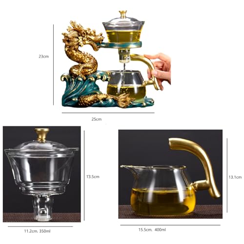 Glass Teapot Set Tea Maker with Infuser Semi Automatic Drip Rotating Cover Bowl Lazy Tea Set