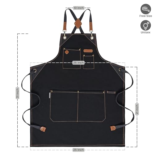 Chef Apron Recycled Cotton Kitchen Apron with an Adjustable Neck with Long Ties
