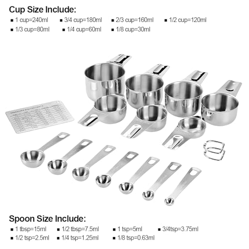 Measuring Cups and Spoons Set Heavy Duty 304 Metal Stainless Steel Measuring Cup Spoon Kitchen Gadgets for Cooking Baking