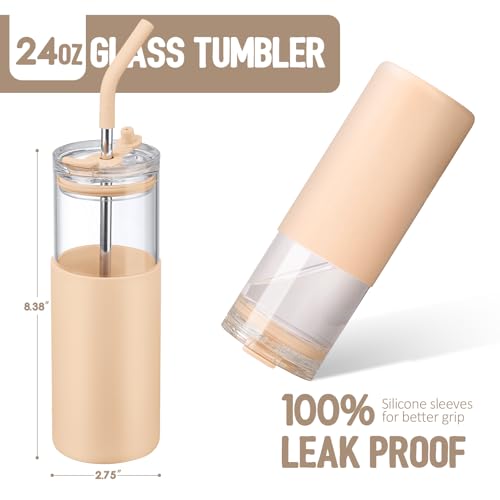 24oz Glass Tumbler with Lids and Straws