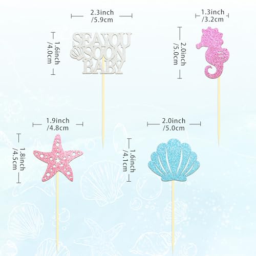 24 Pcs Sea You Soon Baby Cupcake Toppers (24 Count)