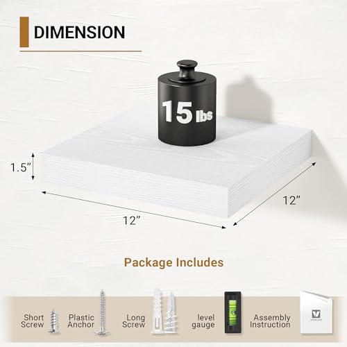 White Floating Shelves 12 X 12 Inches (2 Count)