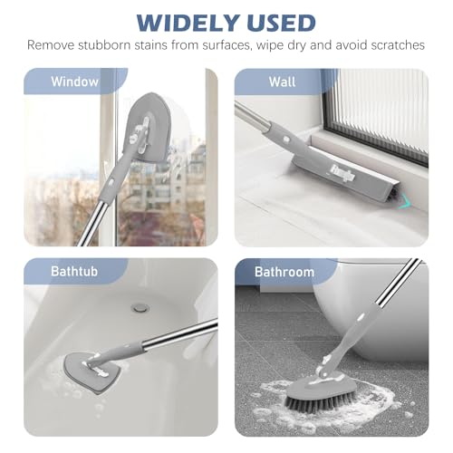 4-in-1 Tile Tub Floor Scrubber with V-Shaped Grout Brush, Gray