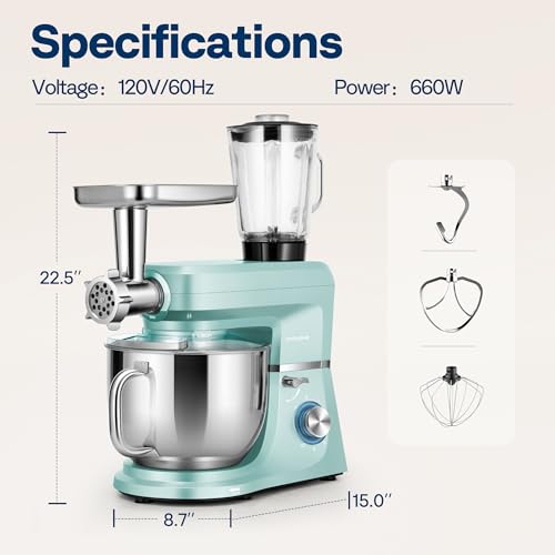 6-in-1 Stand Mixer, 8.5-Quart Tilt-Head Mixer, 10 Speeds, Blue
