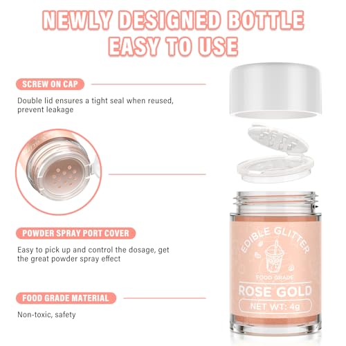 Edible Glitter for Drinks Cocktails Food Grade Edible Drink Shimmer Powder for DIY Champagne Beverages Wine 2 Colors Vegan Edible Luster Dust Set 4g