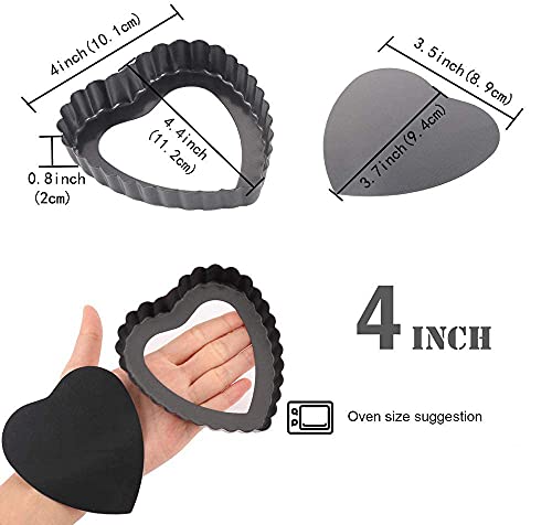 6PCS 4 Inch Heart Tart Pans with Removable Bottom