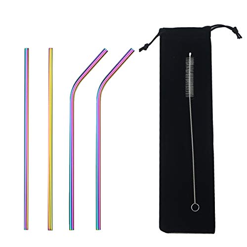 Metal Straws Stainless Steel Straws 8.5" Drinking Straws Reusable 4 Set