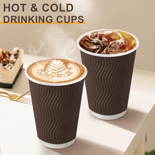 100 Pack 12 oz Disposable Paper Coffee Cups Insulated Brown (100 Count)