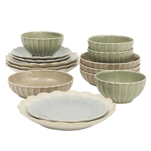 Malibu Shore 16 Piece Scallop Stoneware Reactive Glaze