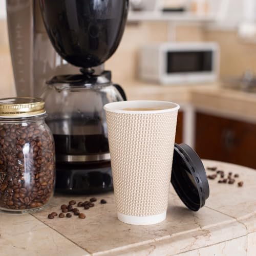 16 oz Natural Cream Disposable Coffee Cups with Lids (80 Count)
