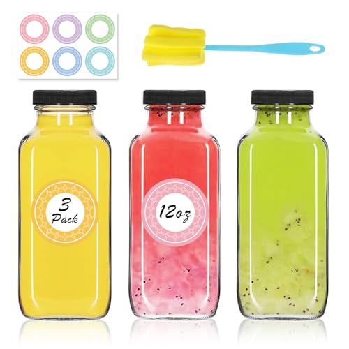 3 Pack 12oz Glass Water Bottles