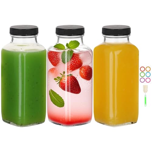 12 oz 3 Pack Glass Juice Bottles with Lids (6 Count)