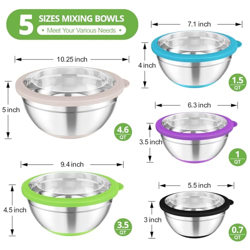 Mixing Bowls Salad Bowls with Transparent Airtight Lids (5 Count)