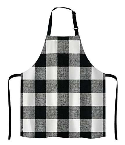 Black and White Buffalo Plaids Bib Apron with Adjustable Neck for Men Women