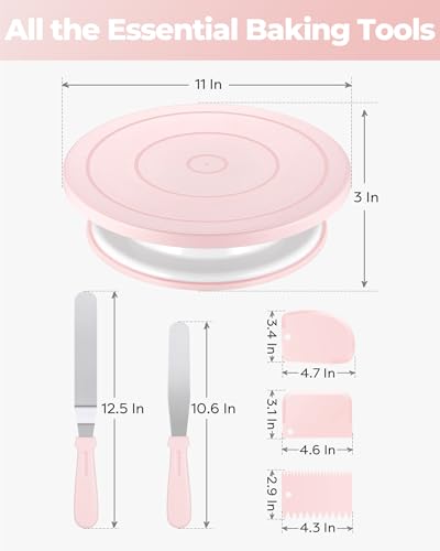 Cake Decorating Kit with Turntable Baking Supplies for Beginner Pros (6 Count)