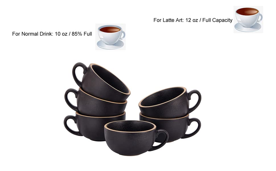 Set of 6 Cups Vintage Design 12 oz Professional Barista Ceramic Latte Art Cappuccino Cups Set (6 Count)