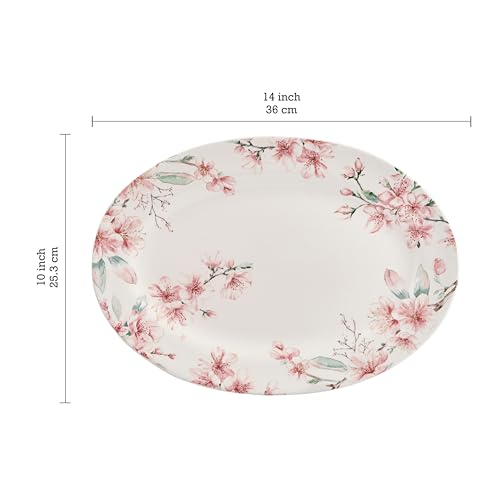 Spring Sakura 16 plus 14 inch Ceramic Oval Platters Set (2 Count)