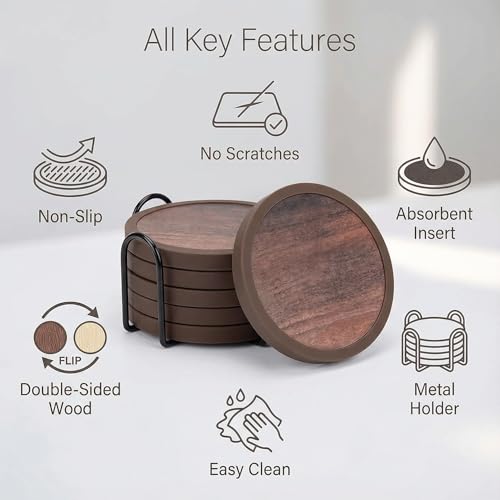 Absorbent Coasters for Drinks with Holder (7 Count)