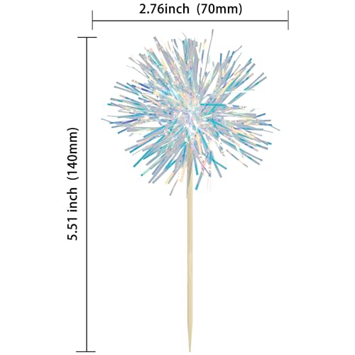 30Pcs Foil Firework Cupcake Toppers Sparkle Tinsel Cake Toppers Tinsel Drink Cake Decoration Cocktail Picks for Birthday Wedding Graduation Party Supplies Laser White (30 Count)