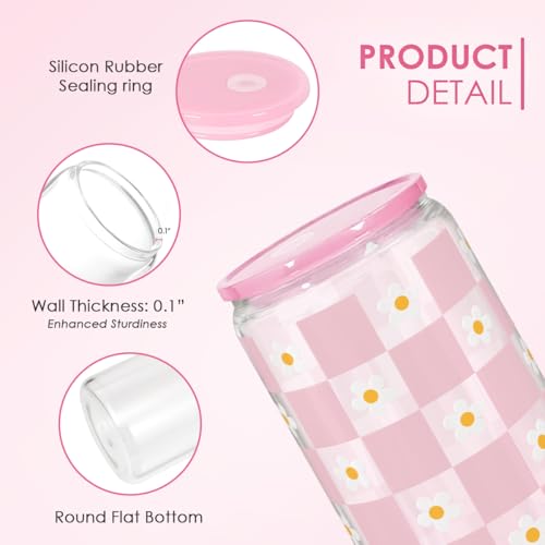 Checkerboard Daisies Glass Can
