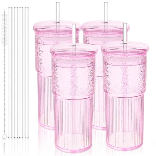 20oz Glass Cups with Lids and Straws (20 Count)