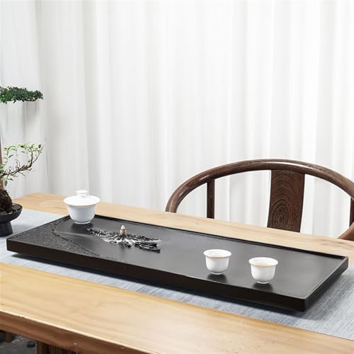 Tea Set Ebonite Tea Tray Embedded Whole Piece Natural Stone Tea Table Home Office Carved Stone with Drainage Tea Tray Chinese Tea Set