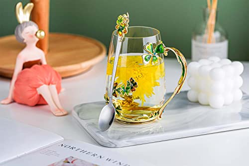 four leaf clover flower Glass Tea Cup Gifts For Women