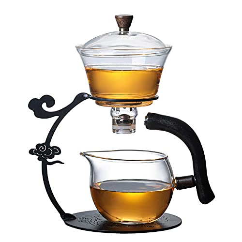 Glass Teapot Set Semi Automatic Drip Rotating with Infuser Lazy Kungfu Tea pot Set