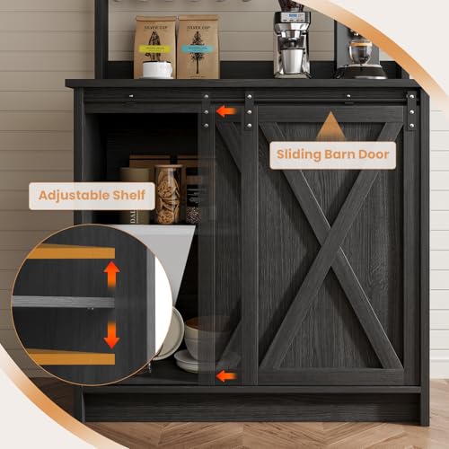 Farmhouse Coffee Bar Cabinet with Sliding Barn Door
