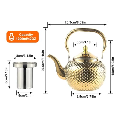 1200ml Teapot with Infuser Stainless Steel Lifting Handle Tea Maker Gold