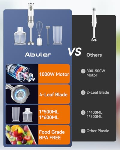 Immersion Blender Handheld 1000W 5 in 1 Corded Stick Hand Blender Kitchen with 12 Speed