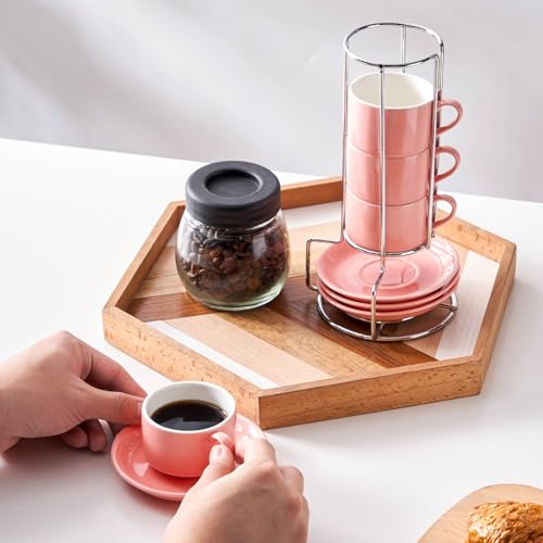 2.5 Ounce Stackable Espresso Cups with Saucers and Metal Stand (4 Count)